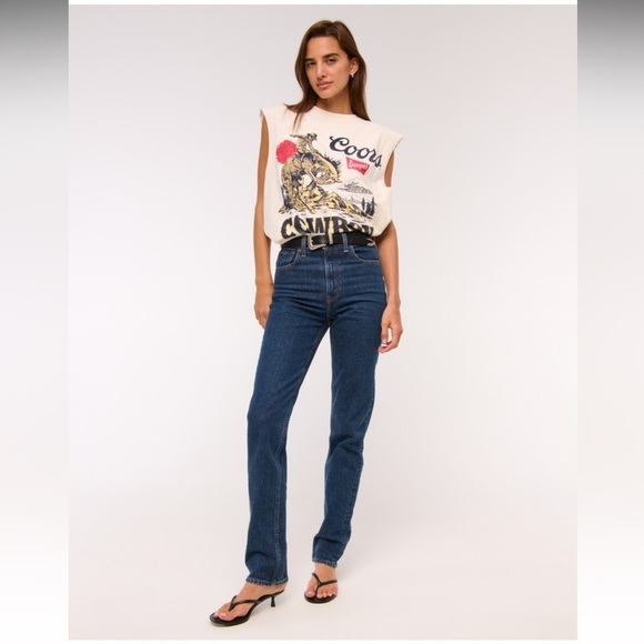 Abercrombie & Fitch Slim Straight Ultra High Rise Jeans dark blue LONG - Picture 2 of 16